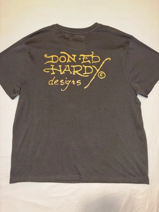 Ed Hardy Charcoal Tee with Yellow and Neon Accent Graphic - Picture 6 of 6